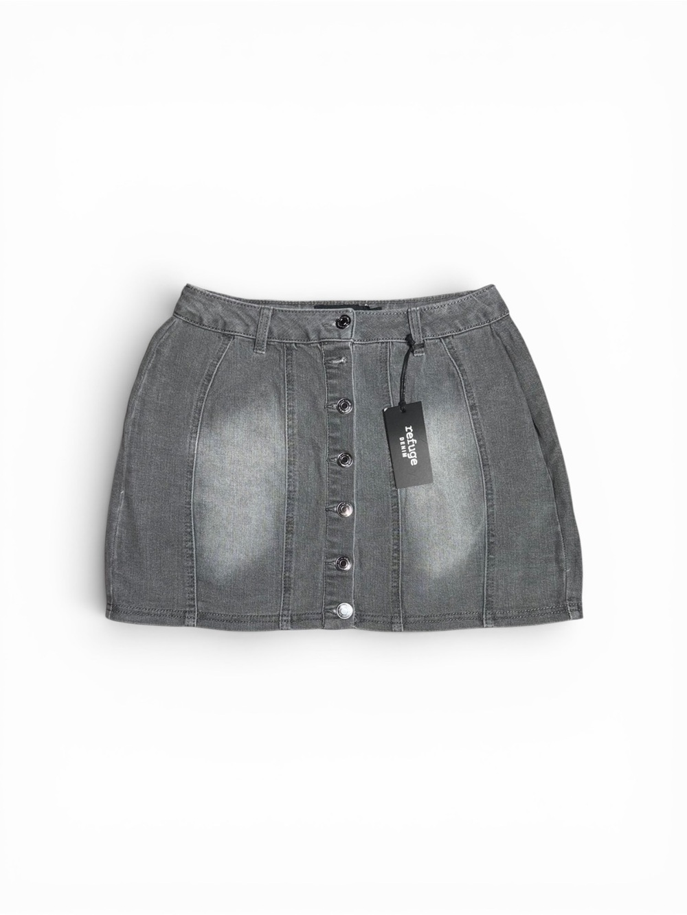 NWT refuge Washed Gray Button-Front Denim Mini Skirt